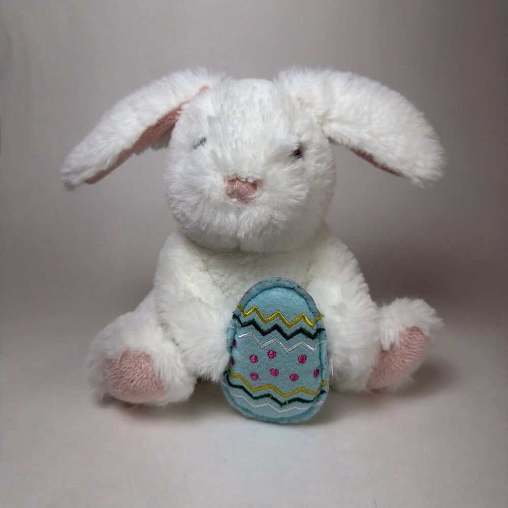 Douglas Rosie the Plush White Bunny Rabbit Stuffed Animal Toy With Egg 6” #15287
